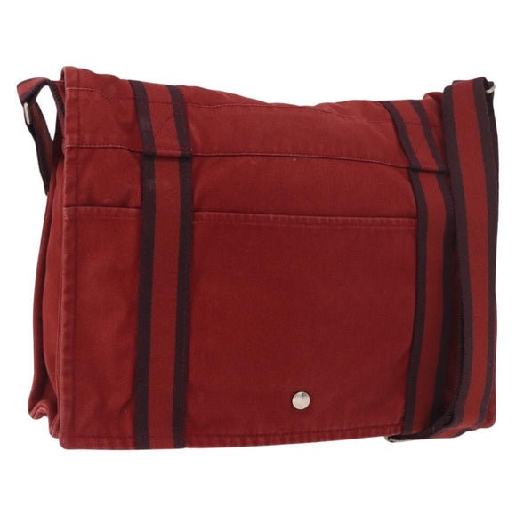 HERMES Bathas Shoulder Bag Canvas Red Silver Auth mr2683