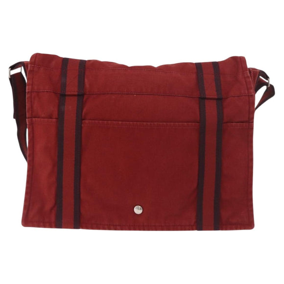 HERMES Bathas Shoulder Bag Canvas Red Silver Auth mr2683