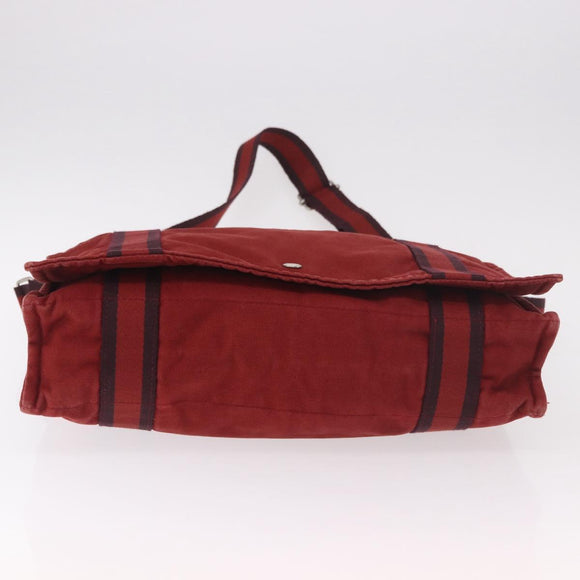 HERMES Bathas Shoulder Bag Canvas Red Silver Auth mr2683