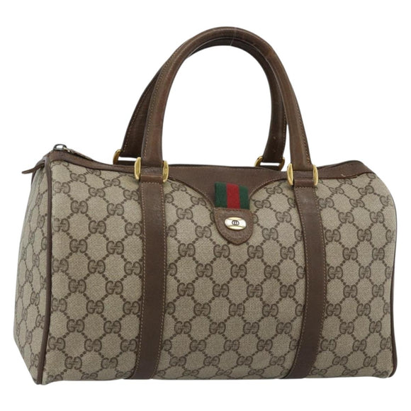 GUCCI GG Supreme Web Sherry Line Boston Bag PVC Beige Gold 58 02 007 Auth mr2687