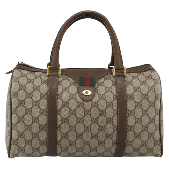 GUCCI GG Supreme Web Sherry Line Boston Bag PVC Beige Gold 58 02 007 Auth mr2687