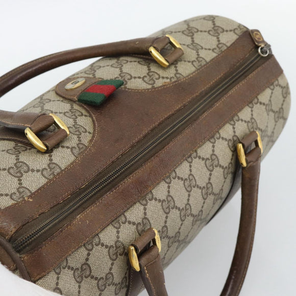 GUCCI GG Supreme Web Sherry Line Boston Bag PVC Beige Gold 58 02 007 Auth mr2687