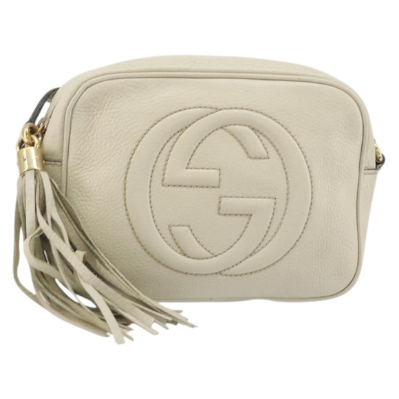 GUCCI Shoulder Bag Leather White Gold 308364 Auth mr2693