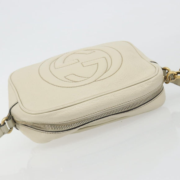 GUCCI Shoulder Bag Leather White Gold 308364 Auth mr2693