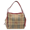 BURBERRY Nova Check Shoulder Bag PVC Beige Gold Auth mr2695-2