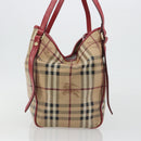 BURBERRY Nova Check Shoulder Bag PVC Beige Gold Auth mr2695-4