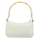 GUCCI Bamboo Shoulder Bag Leather White Silver 001 3870 Auth mr2697-2