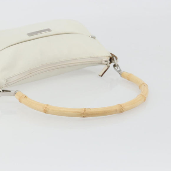 GUCCI Bamboo Shoulder Bag Leather White Silver 001 3870 Auth mr2697