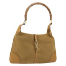 GUCCI Bamboo Shoulder Bag Suede Leather Brown Gold 001 4060 Auth mr2700A-1