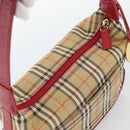 BURBERRY Nova Check Hand Bag Canvas Beige Gold Auth mr2701-6