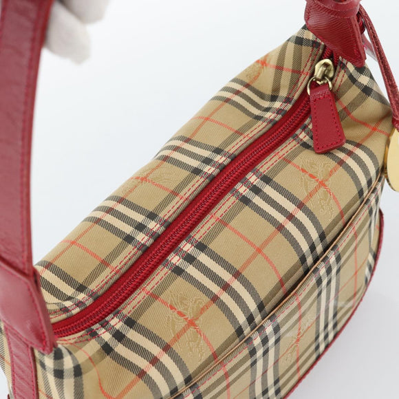 BURBERRY Nova Check Hand Bag Canvas Beige Gold Auth mr2701