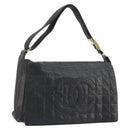 CHANEL Choco Bar Line Shoulder Bag Leather Black Silver CC Auth mr2705-1