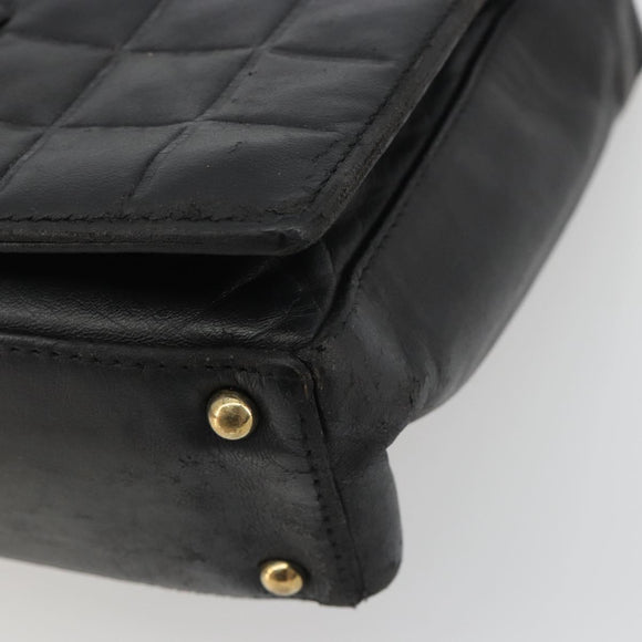 CHANEL Choco Bar Line Shoulder Bag Leather Black Silver CC Auth mr2705