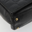 CHANEL Choco Bar Line Shoulder Bag Leather Black Silver CC Auth mr2705-11