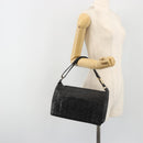 CHANEL Choco Bar Line Shoulder Bag Leather Black Silver CC Auth mr2705-24