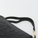 CHANEL Choco Bar Line Shoulder Bag Leather Black Silver CC Auth mr2705-8