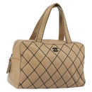 CHANEL Wild Stitch Hand Bag Leather Perfo Beige Gold CC Auth mr2706-1