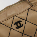 CHANEL Wild Stitch Hand Bag Leather Perfo Beige Gold CC Auth mr2706-15