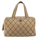 CHANEL Wild Stitch Hand Bag Leather Perfo Beige Gold CC Auth mr2706-2