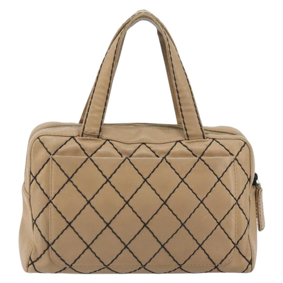 CHANEL Wild Stitch Hand Bag Leather Perfo Beige Gold CC Auth mr2706