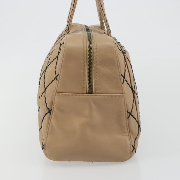 CHANEL Wild Stitch Hand Bag Leather Perfo Beige Gold CC Auth mr2706