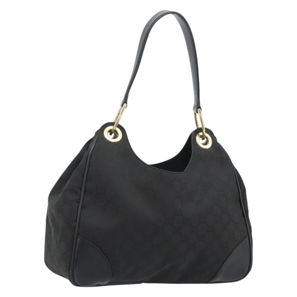 GUCCI GG Canvas Shoulder Bag Nylon Black Gold 257265 Auth mr2707A