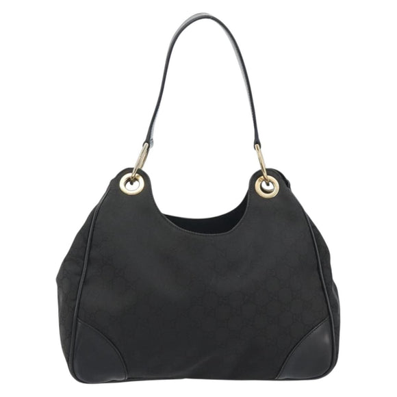 GUCCI GG Canvas Shoulder Bag Nylon Black Gold 257265 Auth mr2707A