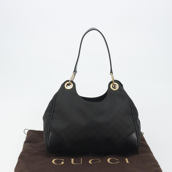 GUCCI GG Canvas Shoulder Bag Nylon Black Gold 257265 Auth mr2707A