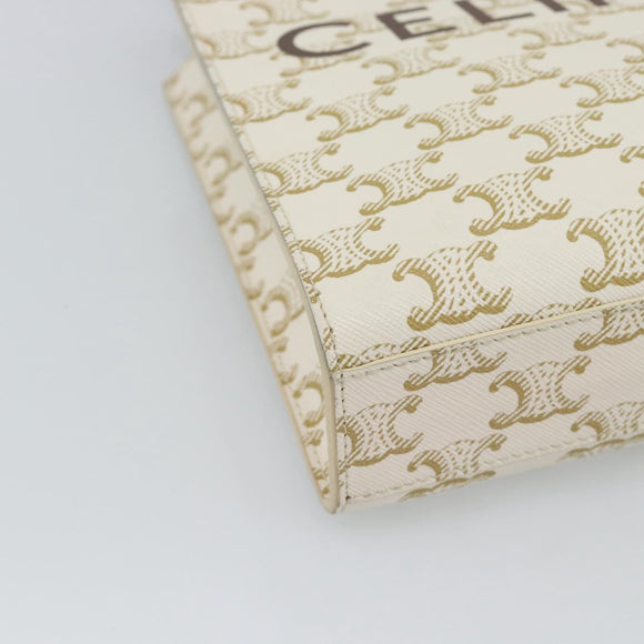 CELINE Triomphe Vertical Cabas Mini Bag Leather 2way Beige Gold Auth mr2709V