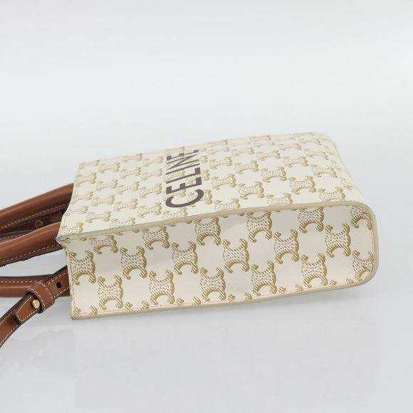 CELINE Triomphe Vertical Cabas Mini Bag Leather 2way Beige Gold Auth mr2709V