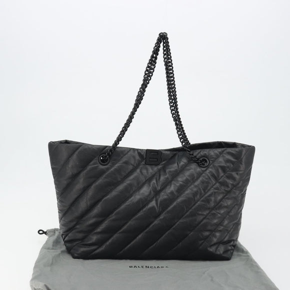 BALENCIAGA Crash Shoulder Bag Leather Black 777856 Auth mr2710V