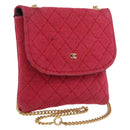 CHANEL Chain Pouch Cotton Pink Gold CC Auth mr2713-1