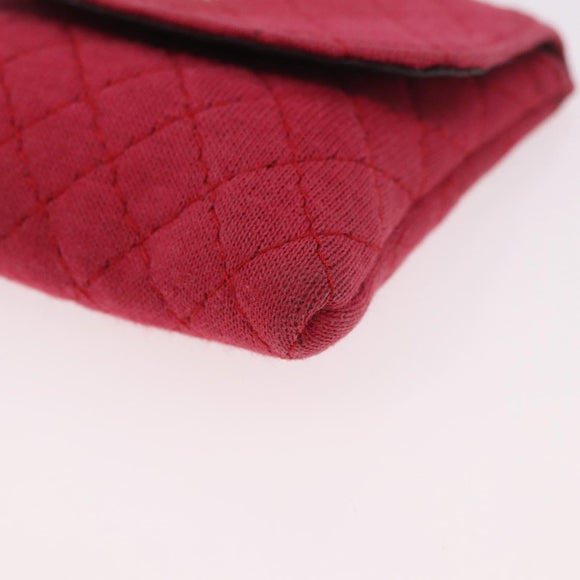CHANEL Chain Pouch Cotton Pink Gold CC Auth mr2713