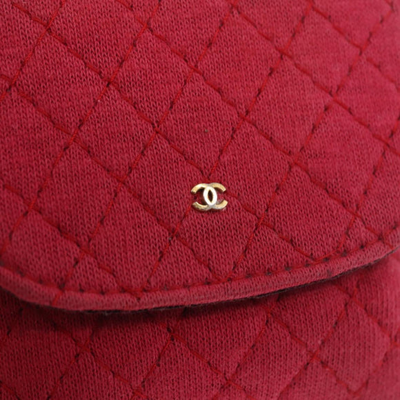 CHANEL Chain Pouch Cotton Pink Gold CC Auth mr2713