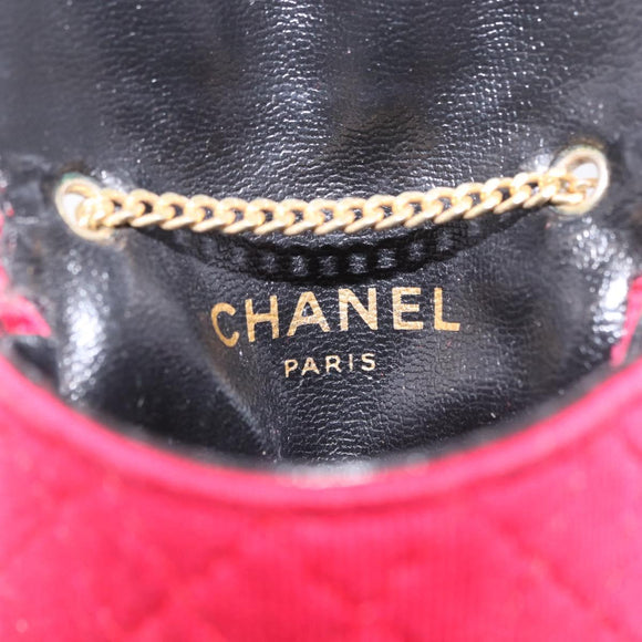 CHANEL Chain Pouch Cotton Pink Gold CC Auth mr2713