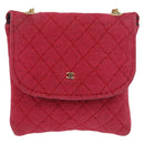 CHANEL Chain Pouch Cotton Pink Gold CC Auth mr2713-2