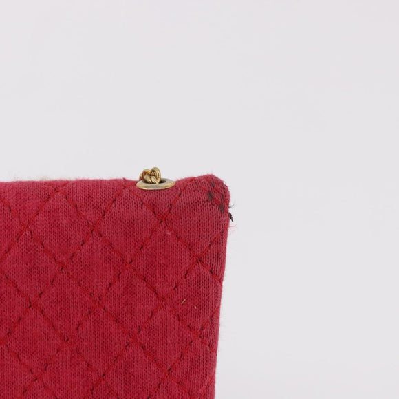 CHANEL Chain Pouch Cotton Pink Gold CC Auth mr2713
