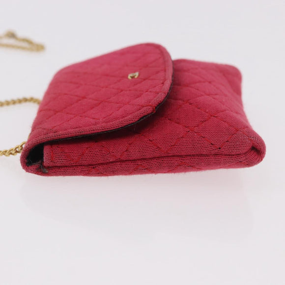 CHANEL Chain Pouch Cotton Pink Gold CC Auth mr2713