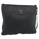 MCM Vicetos Logogram Clutch Bag Leather PVC Black Silver Auth mr2715-1
