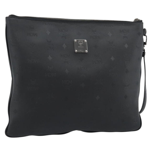 MCM Vicetos Logogram Clutch Bag Leather PVC Black Silver Auth mr2715