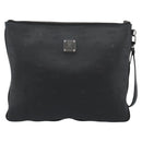 MCM Vicetos Logogram Clutch Bag Leather PVC Black Silver Auth mr2715-2