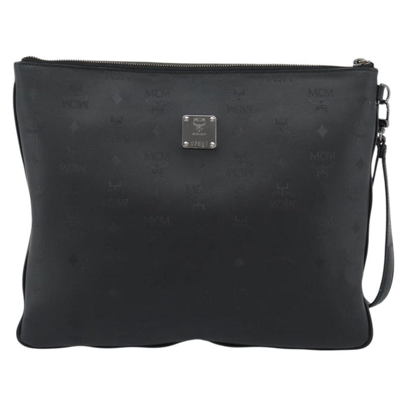MCM Vicetos Logogram Clutch Bag Leather PVC Black Silver Auth mr2715
