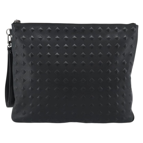 MCM Vicetos Logogram Clutch Bag Leather PVC Black Silver Auth mr2715