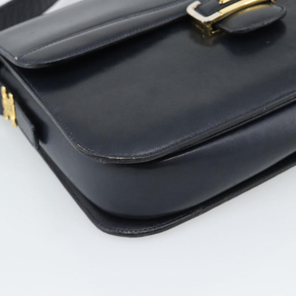 CELINE Shoulder Bag Leather Navy Gold Auth mr2716