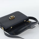 CELINE Shoulder Bag Leather Navy Gold Auth mr2716-14