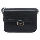 CELINE Shoulder Bag Leather Navy Gold Auth mr2716-2