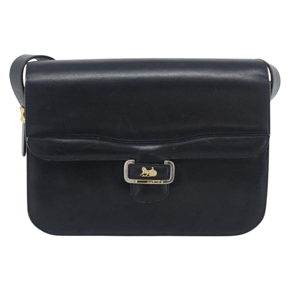 CELINE Shoulder Bag Leather Navy Gold Auth mr2716