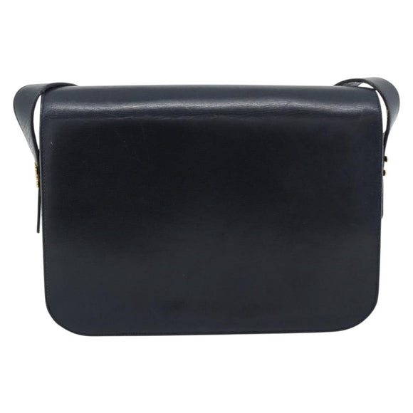CELINE Shoulder Bag Leather Navy Gold Auth mr2716