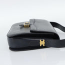 CELINE Shoulder Bag Leather Navy Gold Auth mr2716-5