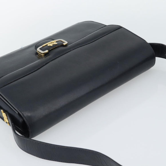 CELINE Shoulder Bag Leather Navy Gold Auth mr2716